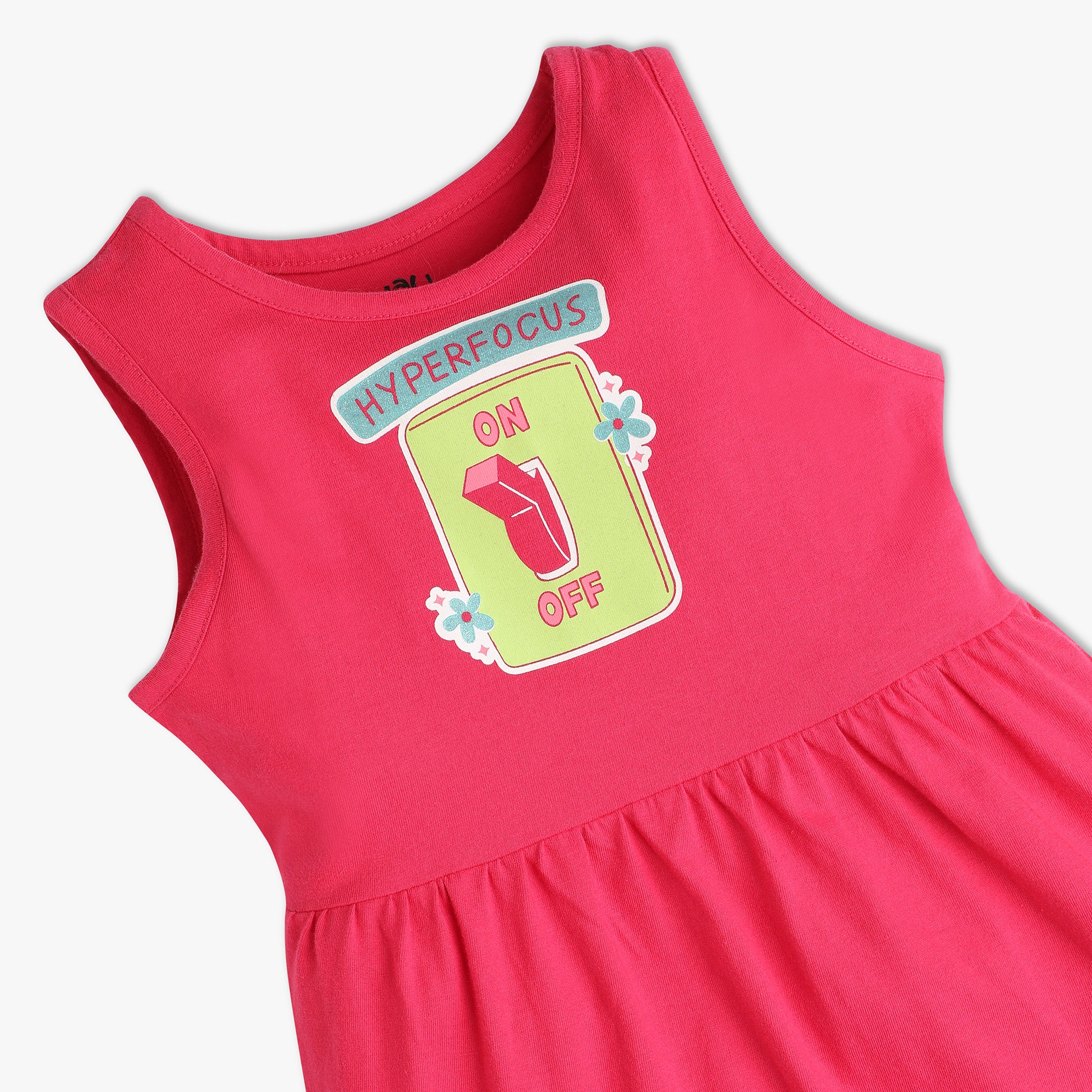 Girls Regular Fit Printed Round Neck Dress