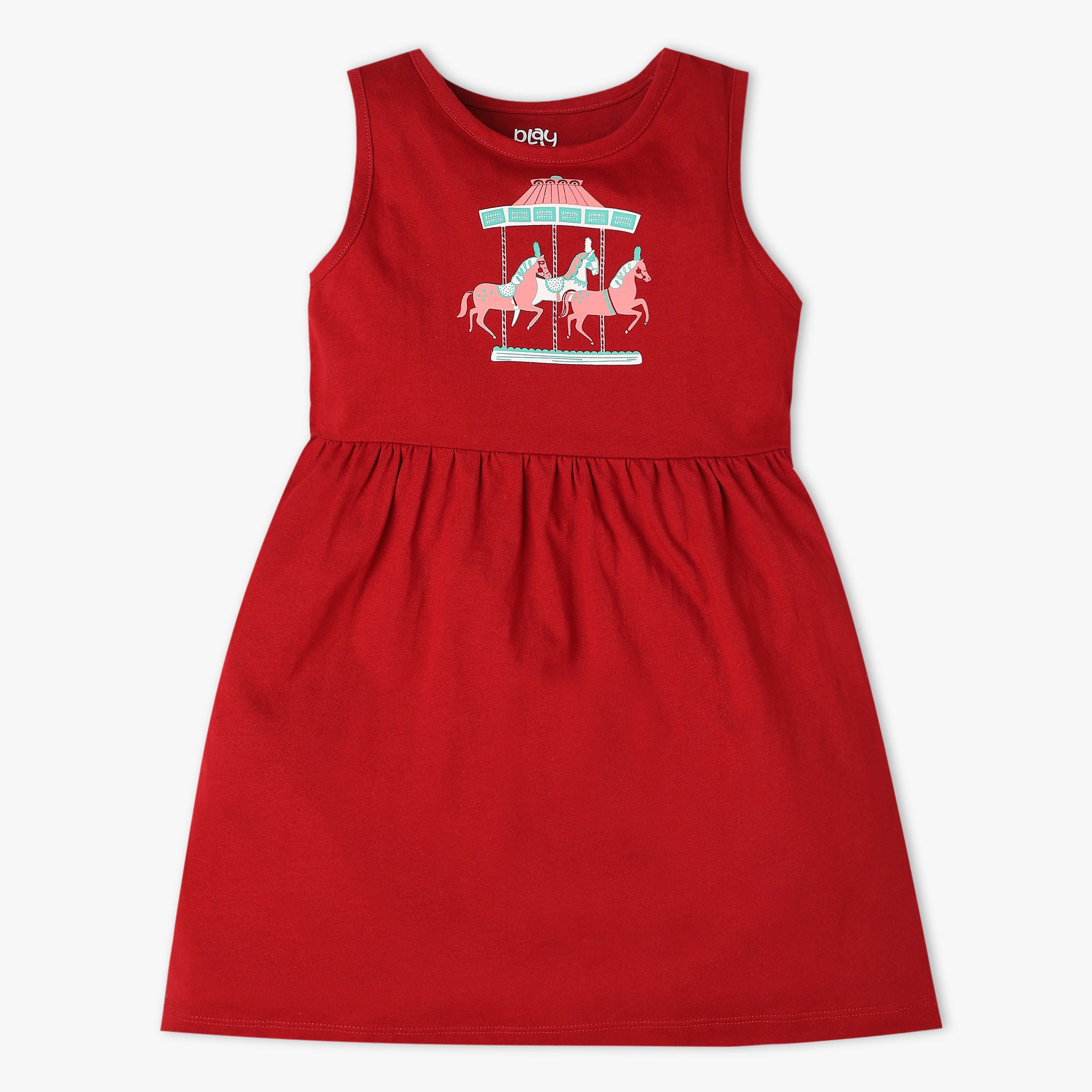 Girls Printed Crew Neck Sleeveless Playtime Dress