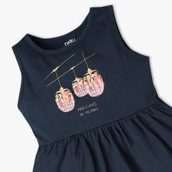 Girls Printed Crew Neck Sleeveless Playtime Dress