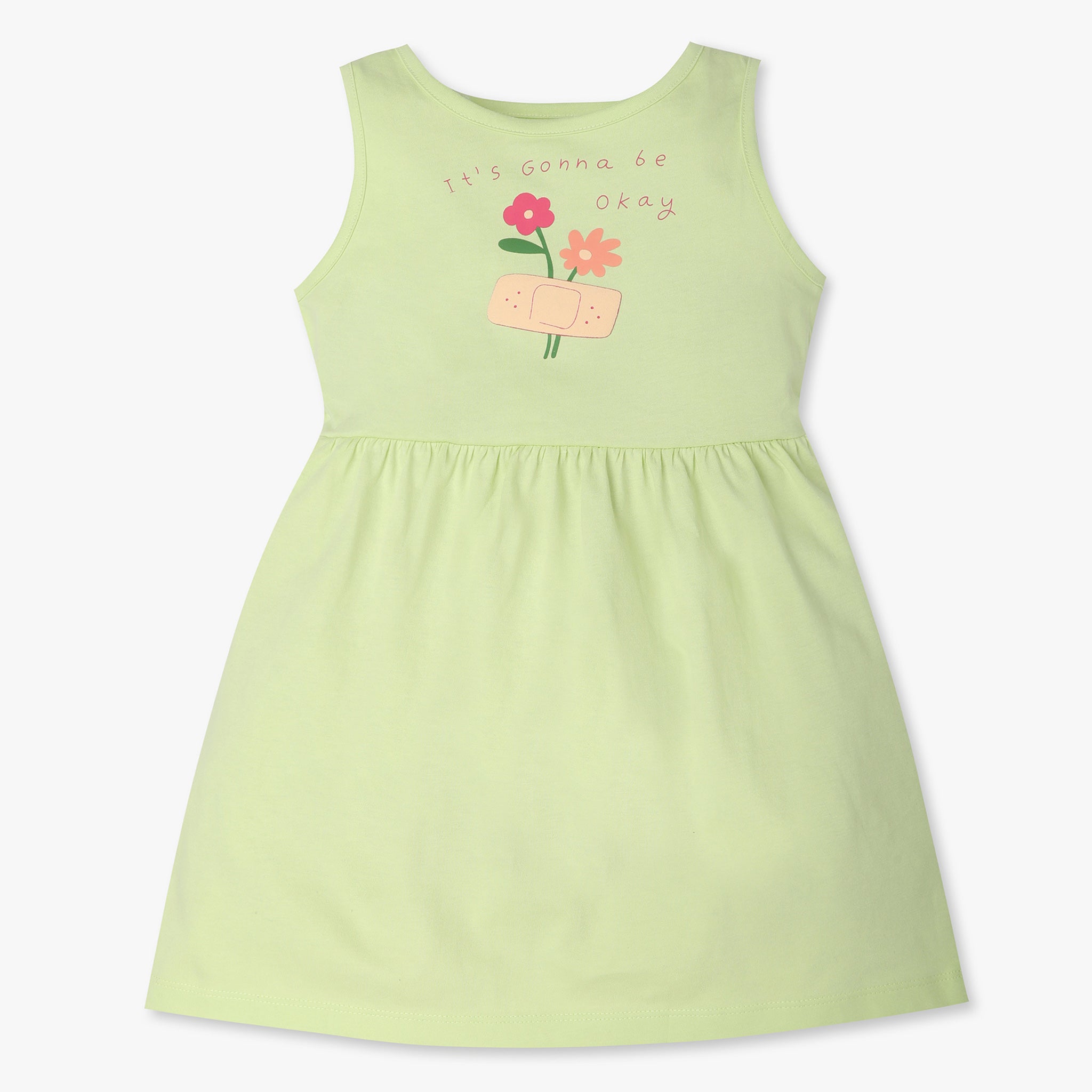 Girls Regular Fit Printed Round Neck Dress