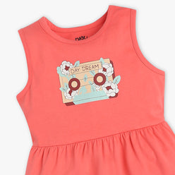 Girls Regular Fit Printed Round Neck Sleeveless Dress