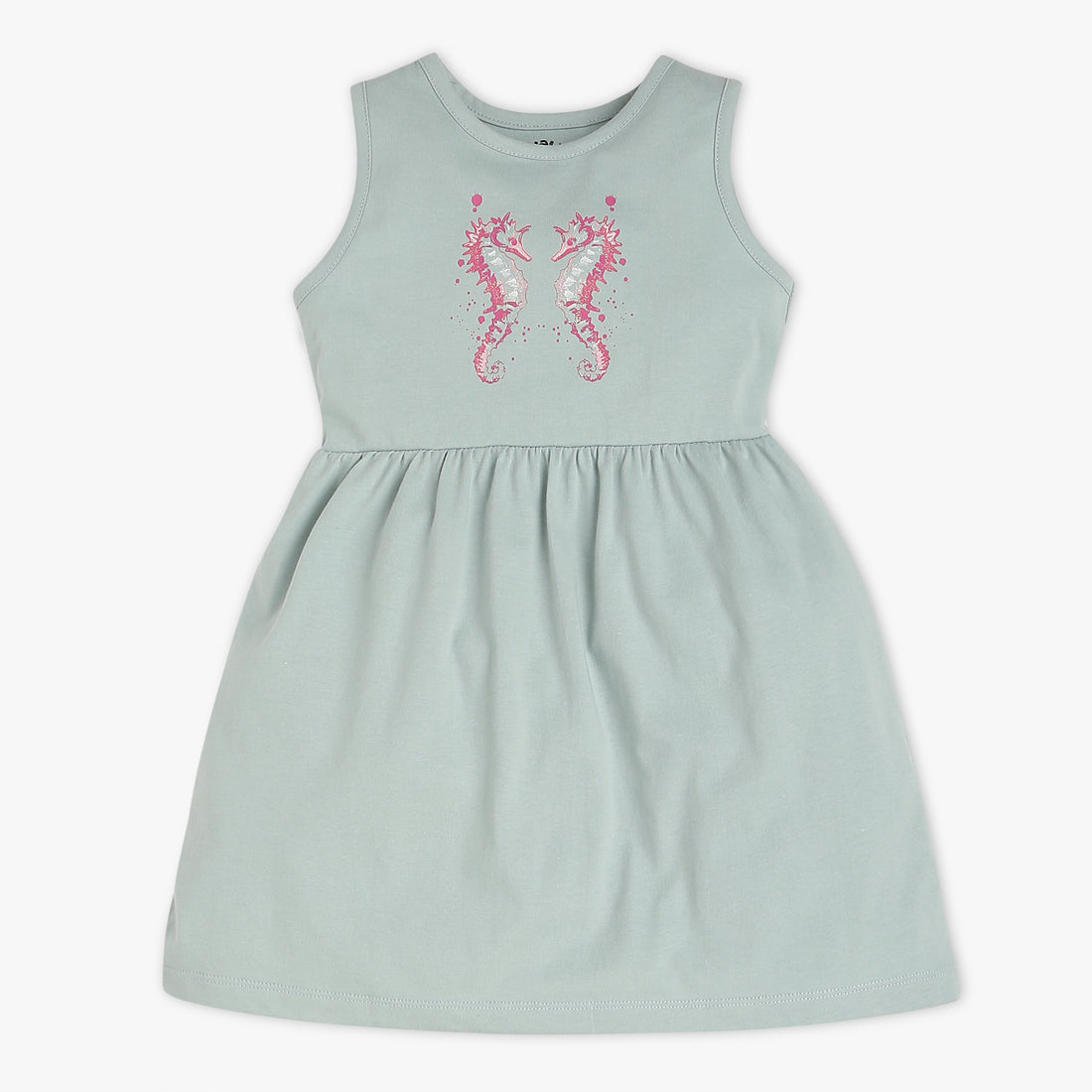 Girls Regular Fit Printed Round Neck Sleeveless Dress