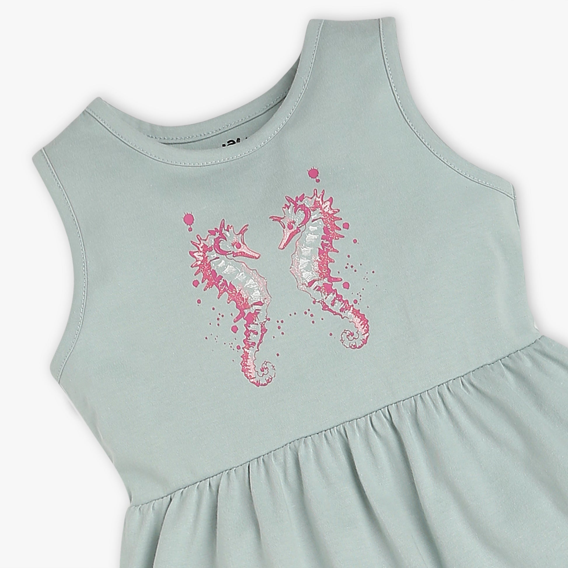 Girls Regular Fit Printed Round Neck Sleeveless Dress