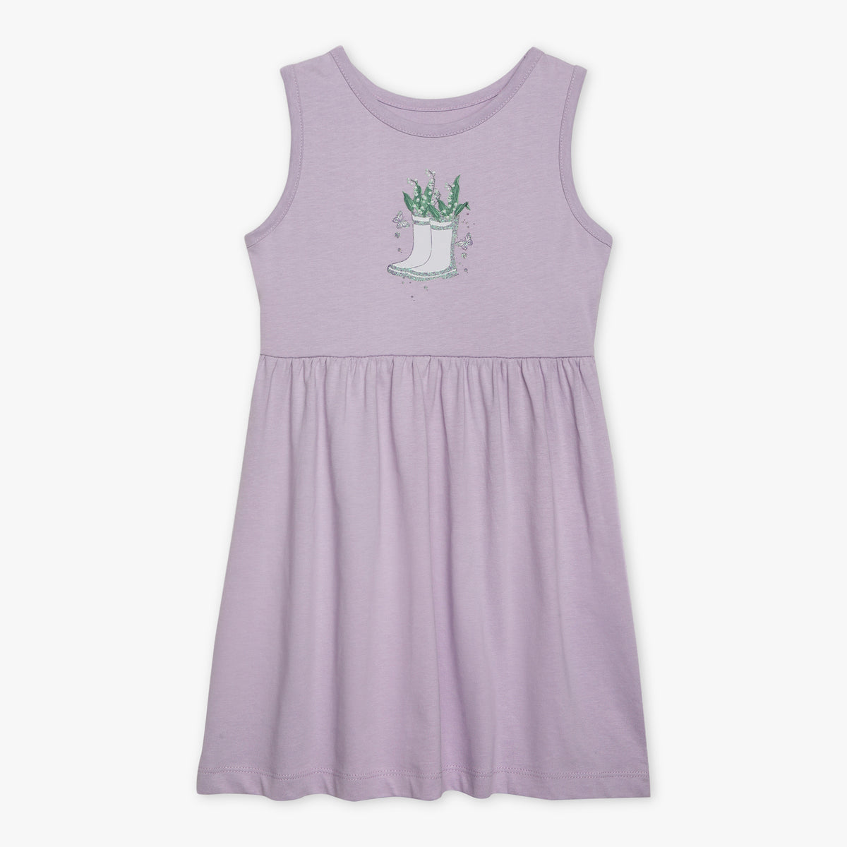Girls Round Neck Sleeveless Printed Dress