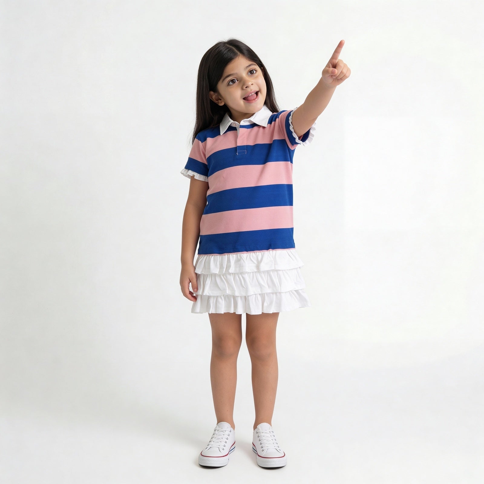 Girls Cotton Clubhouse Days Striped Polo Collar Dress