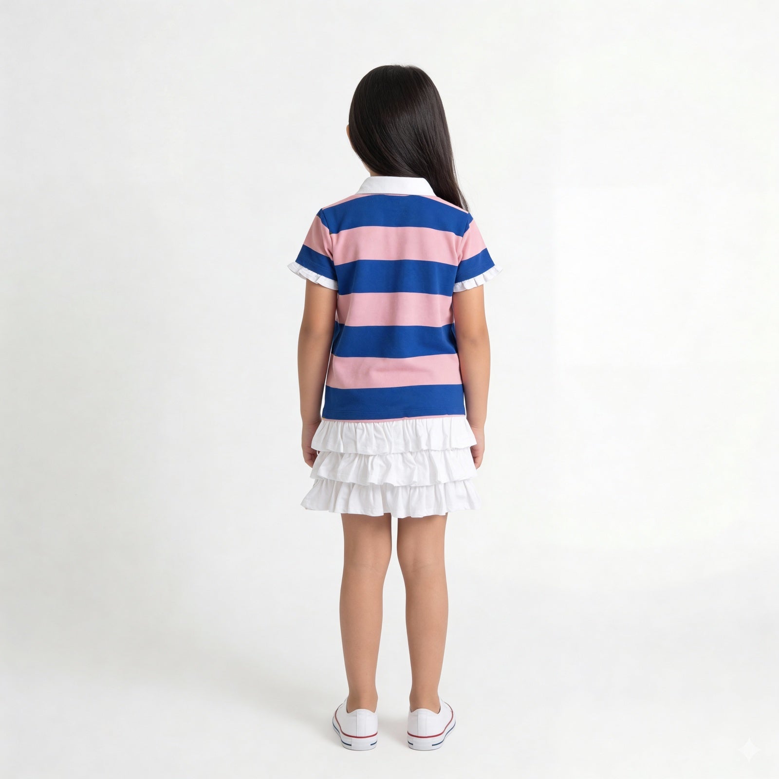 Girls Cotton Clubhouse Days Striped Polo Collar Dress