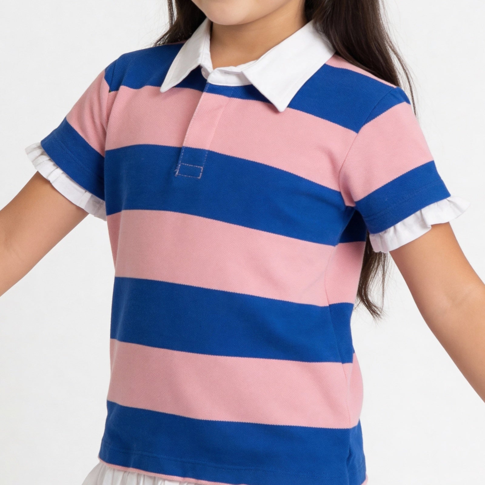 Girls Cotton Clubhouse Days Striped Polo Collar Dress