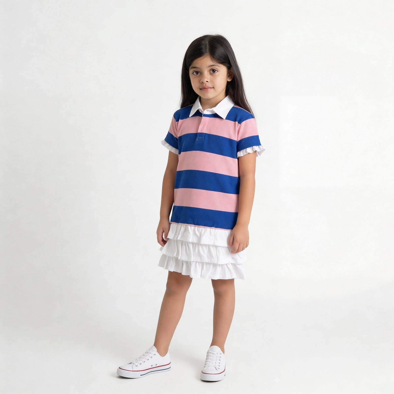 Girls Cotton Clubhouse Days Striped Polo Collar Dress