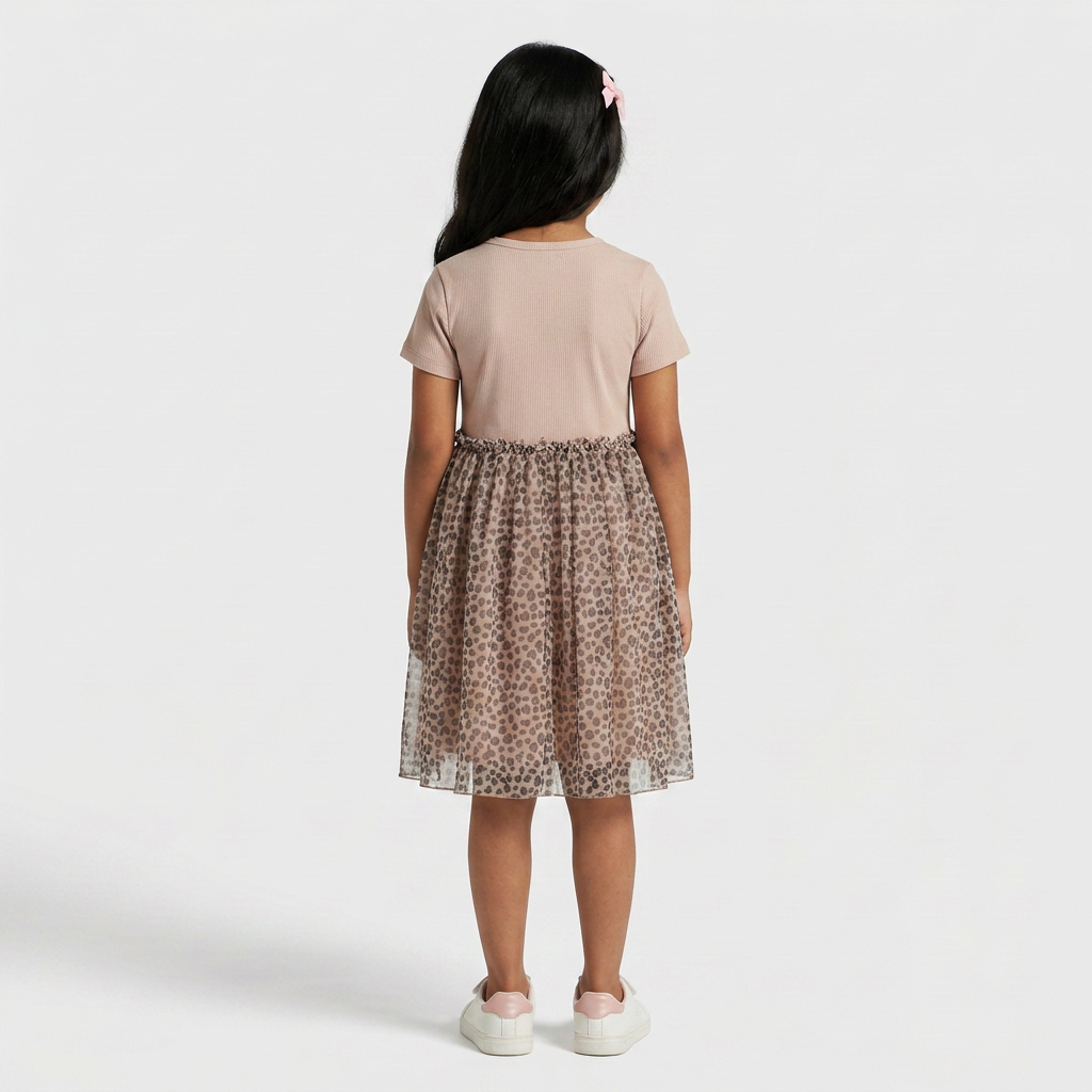 Girls Printed Crew Neck Dress