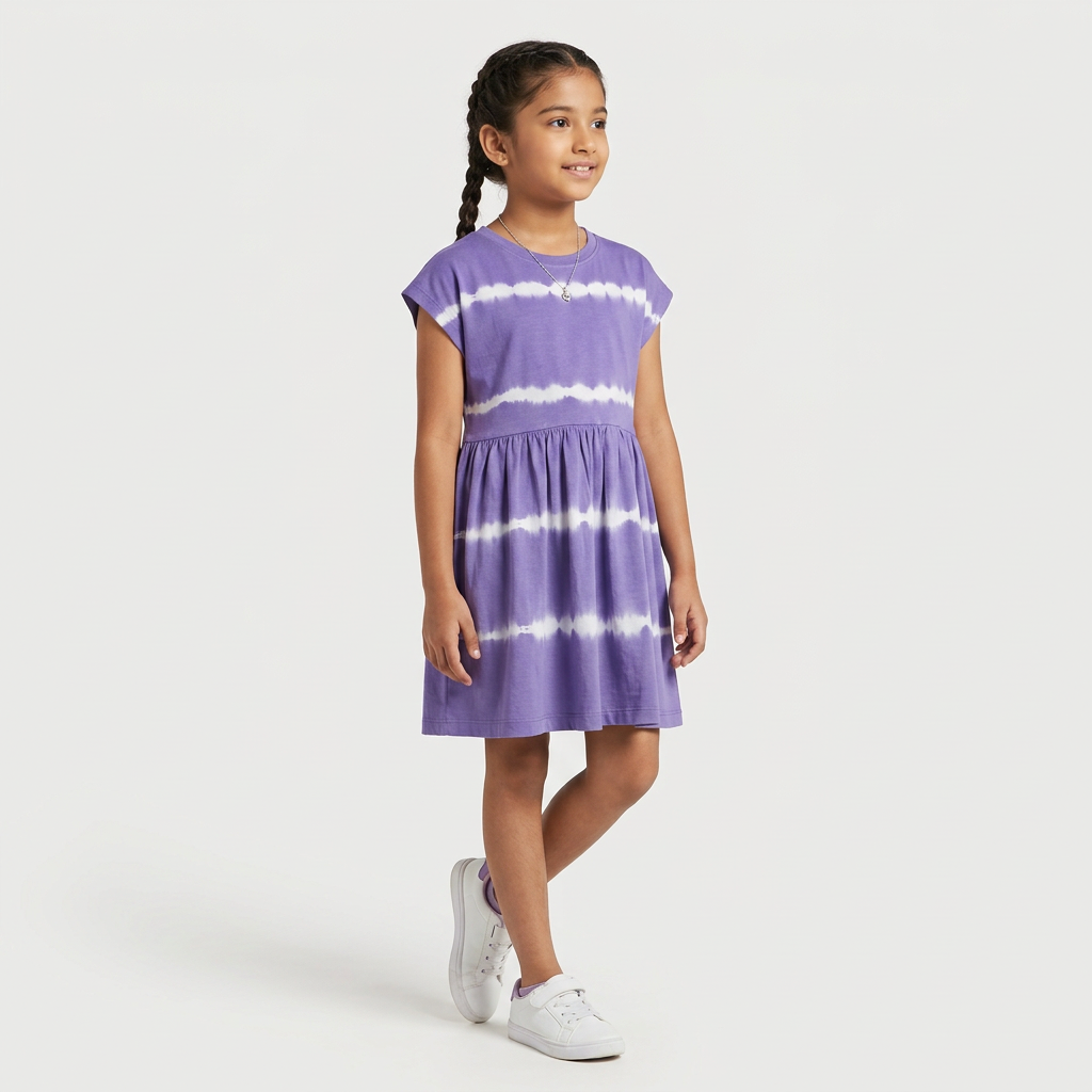 Girls Cotton Solid Knitted Dress