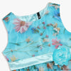 Girls Knee Length Printed Organza Party Dress