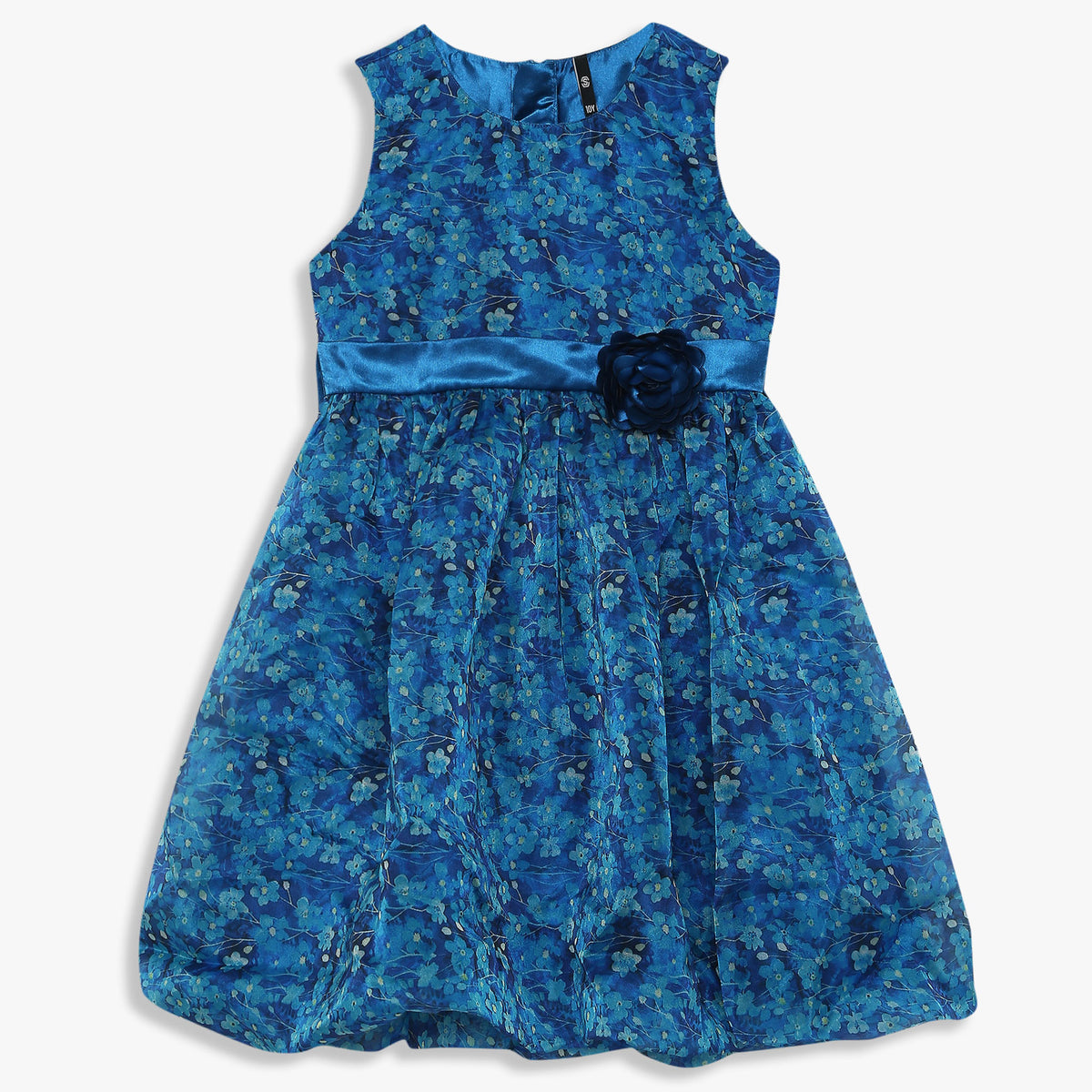 Girls Knee Length Printed Organza Party Dress