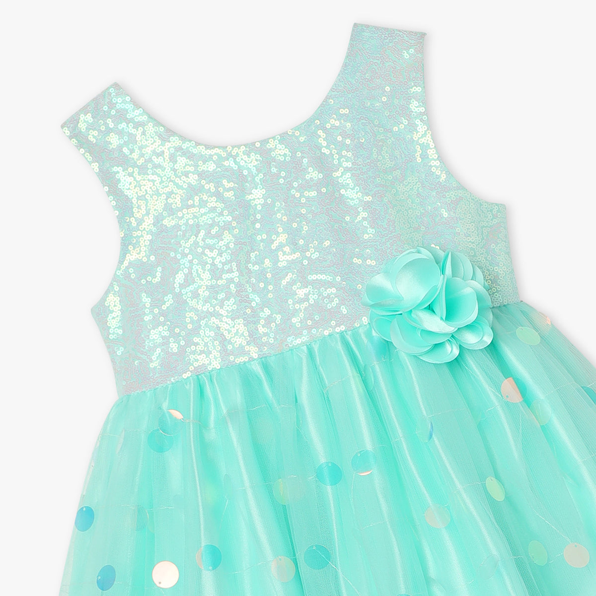 Girls Regular Fit Embellished Round Neck Sleeveless Frock