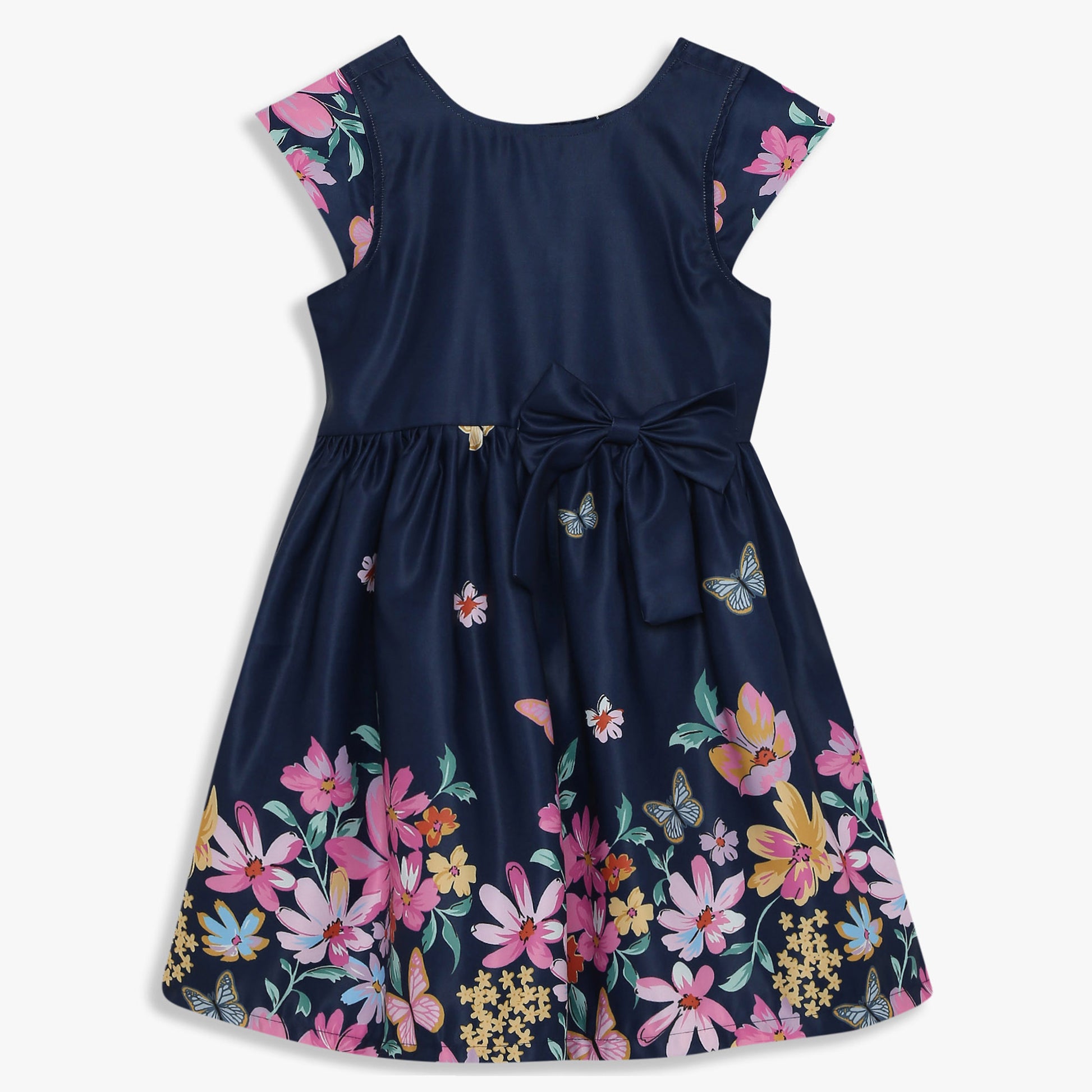 Girls Printed Satin Knee-Length Party Dress