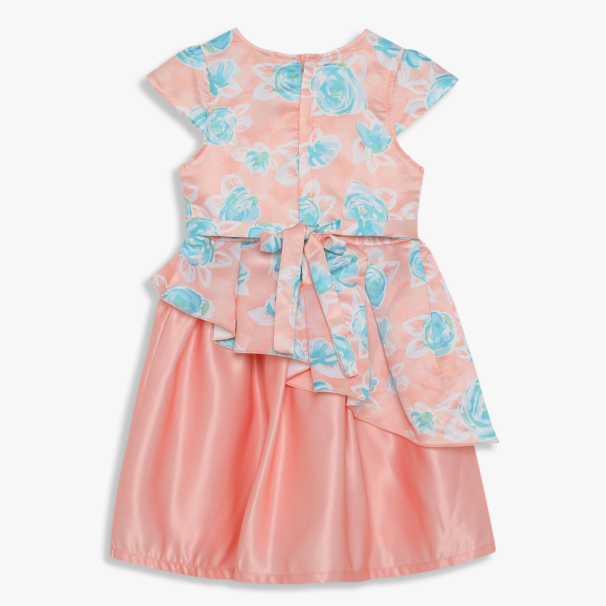 Girls Printed Satin Knee-Length Party Dress