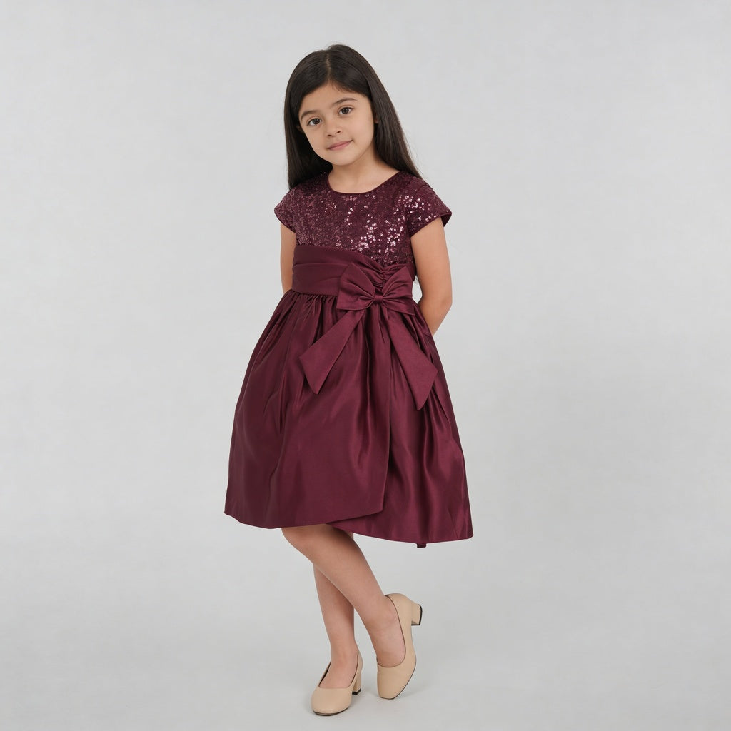 Girls Embellished Flared Satin Party Frock