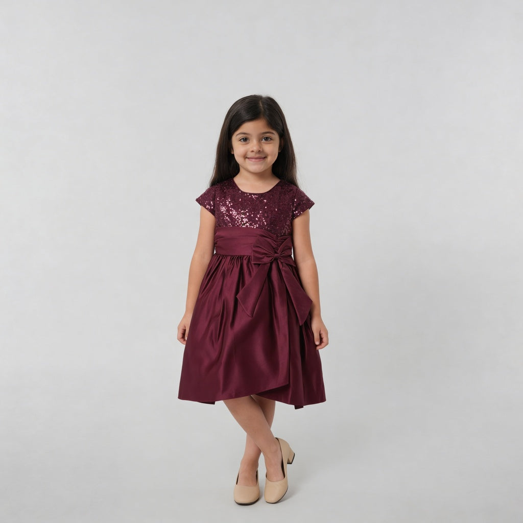Girls Embellished Flared Satin Party Frock