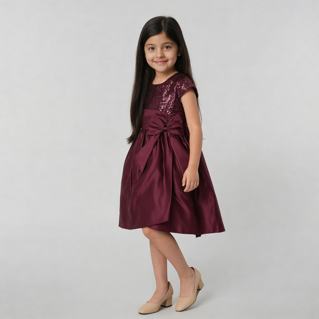 Girls Embellished Flared Satin Party Frock