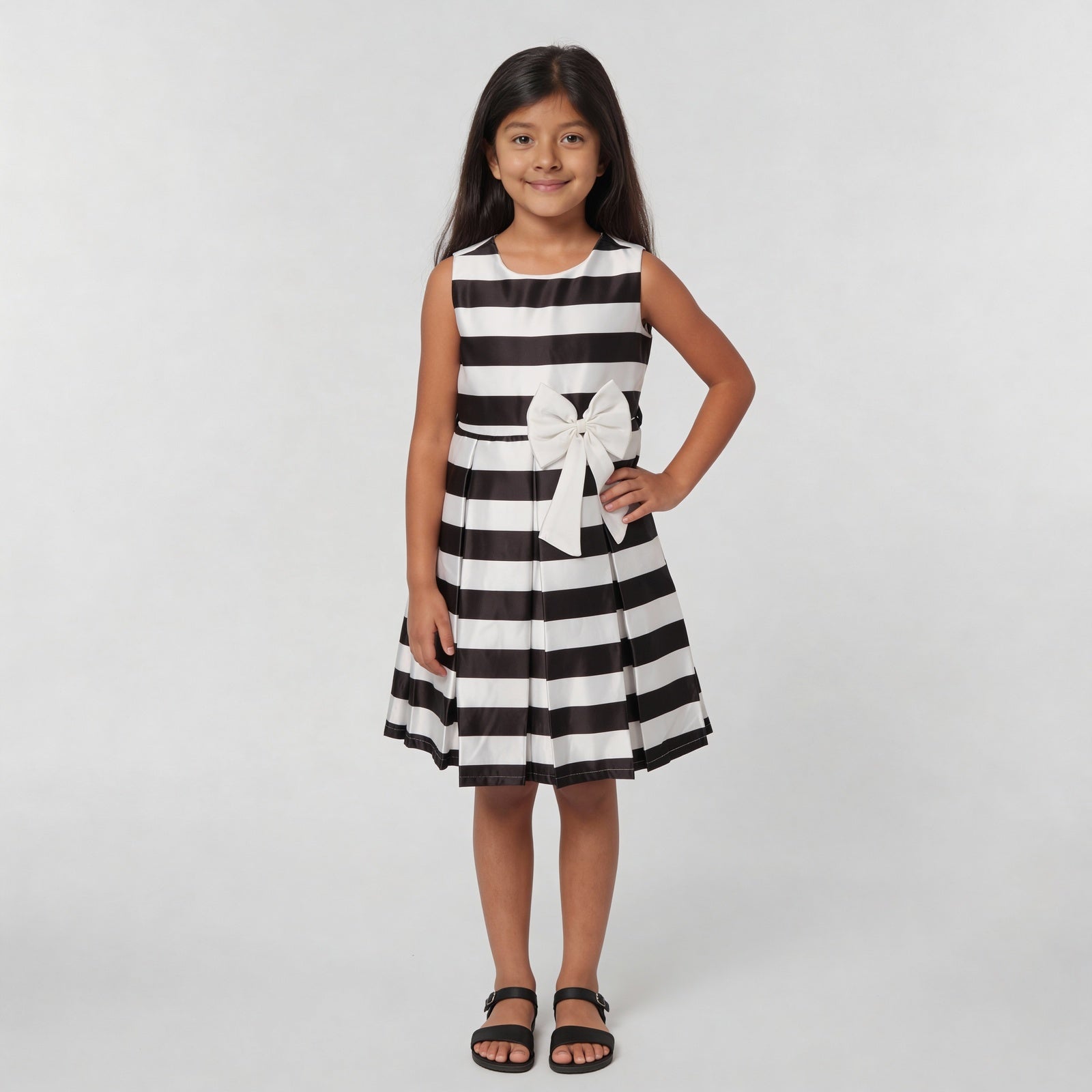 Girls Striped Satin Party Dress