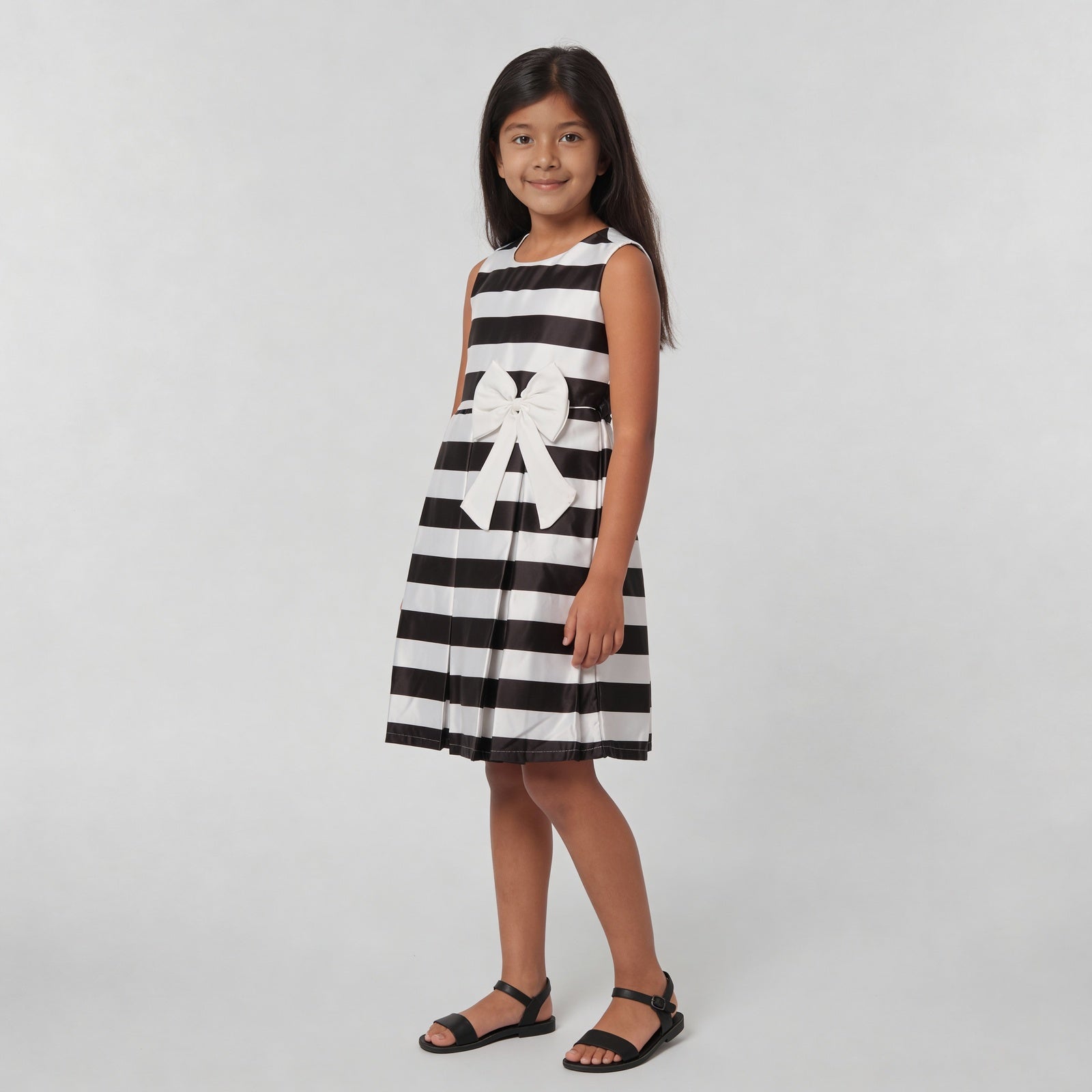 Girls Striped Satin Party Dress