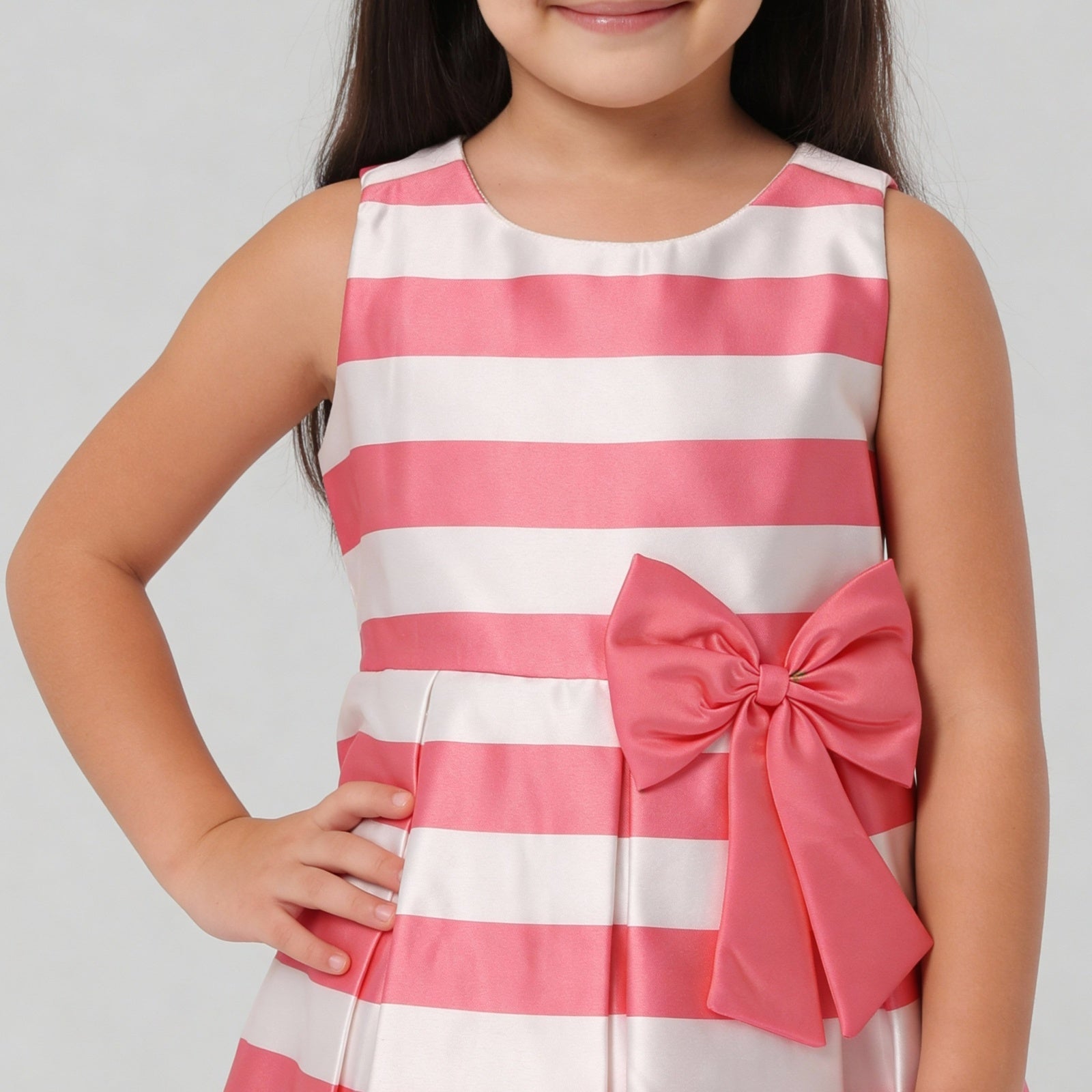 Girls Striped Satin Party Dress