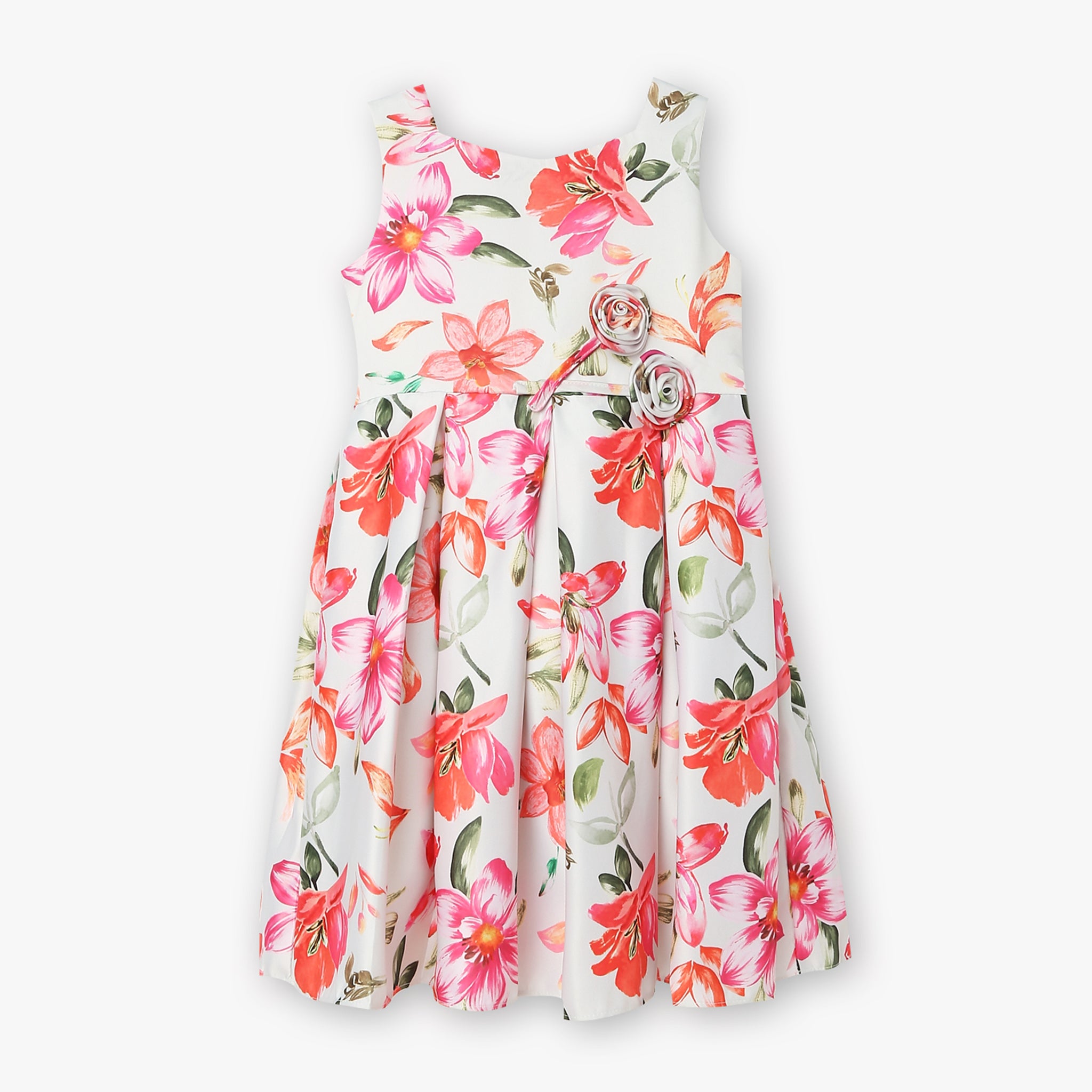 Girls Floral Print Satin Party Frock