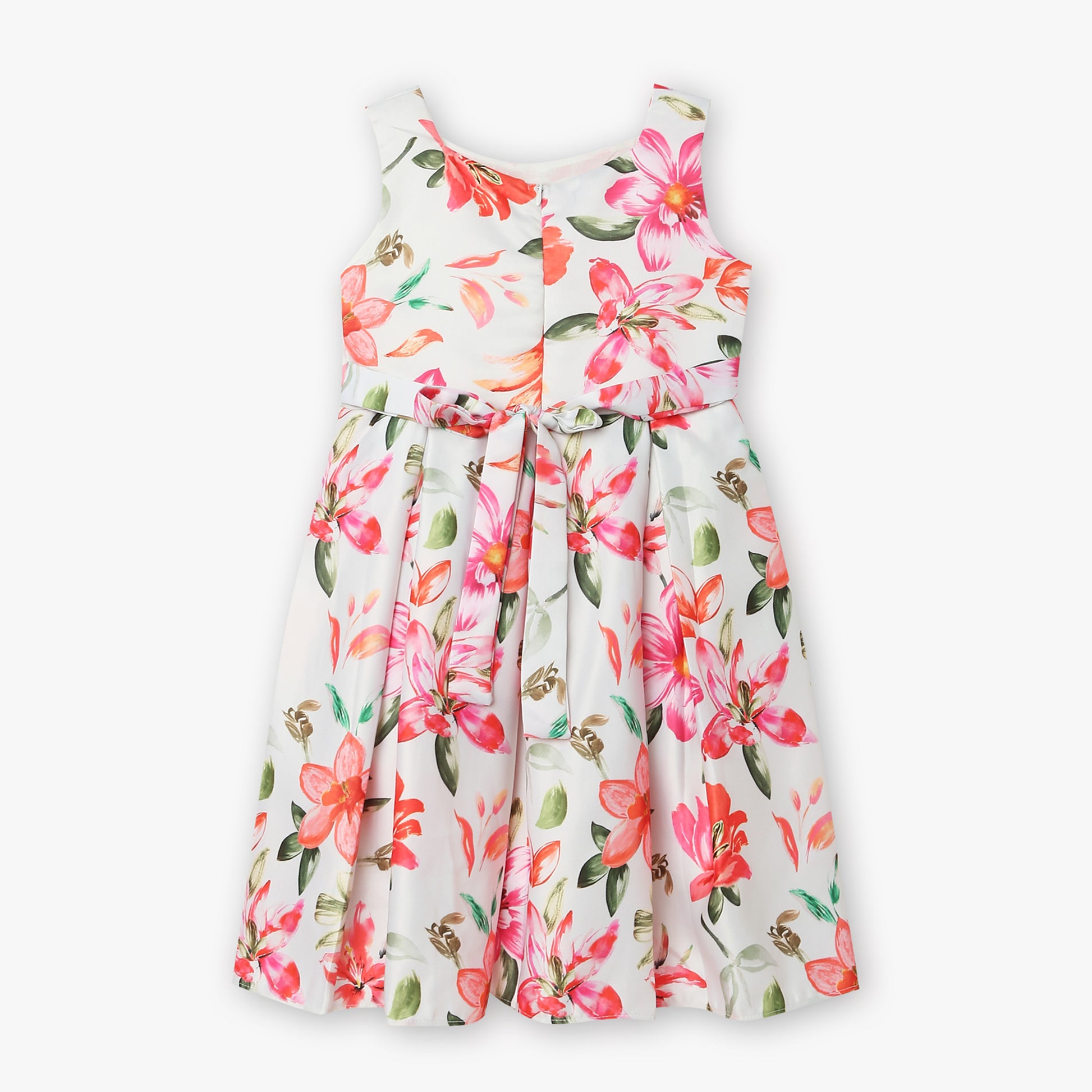 Girls Floral Print Satin Party Frock