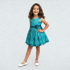 Girls Satin Printed Party Dress