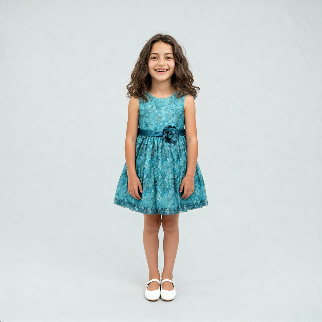 Girls Satin Printed Party Dress