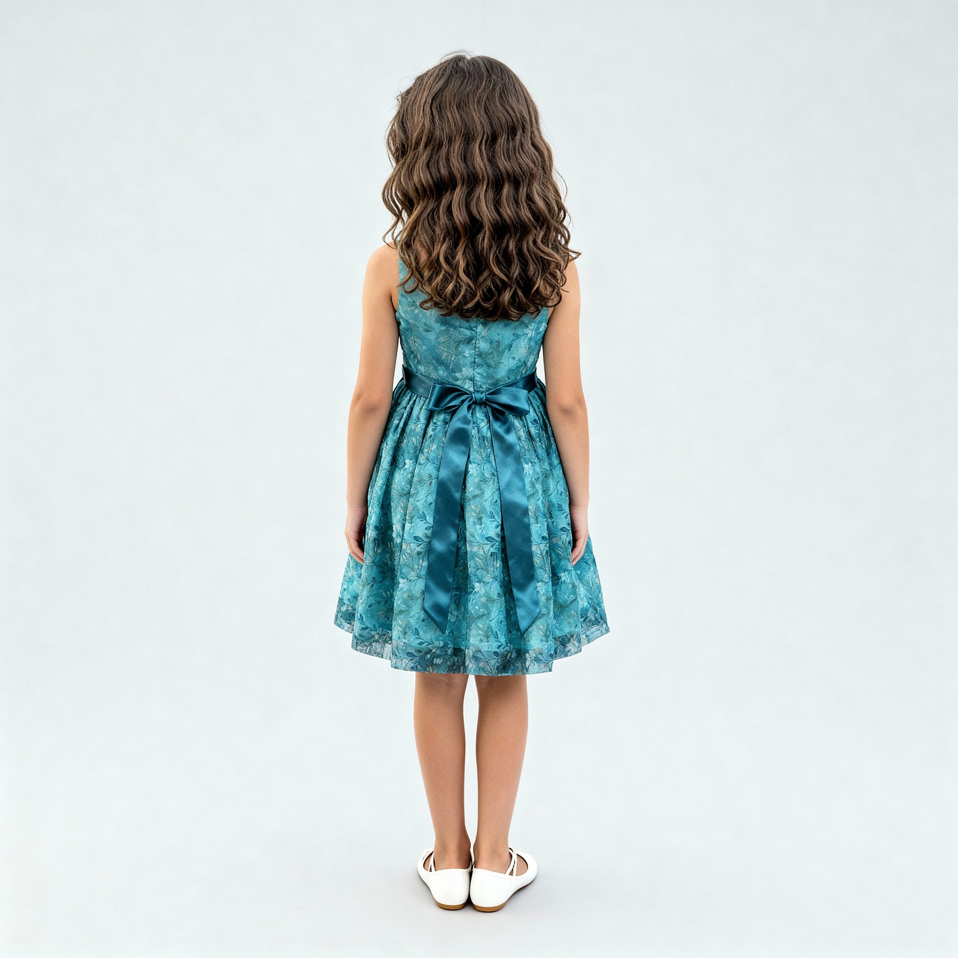 Girls Satin Printed Party Dress
