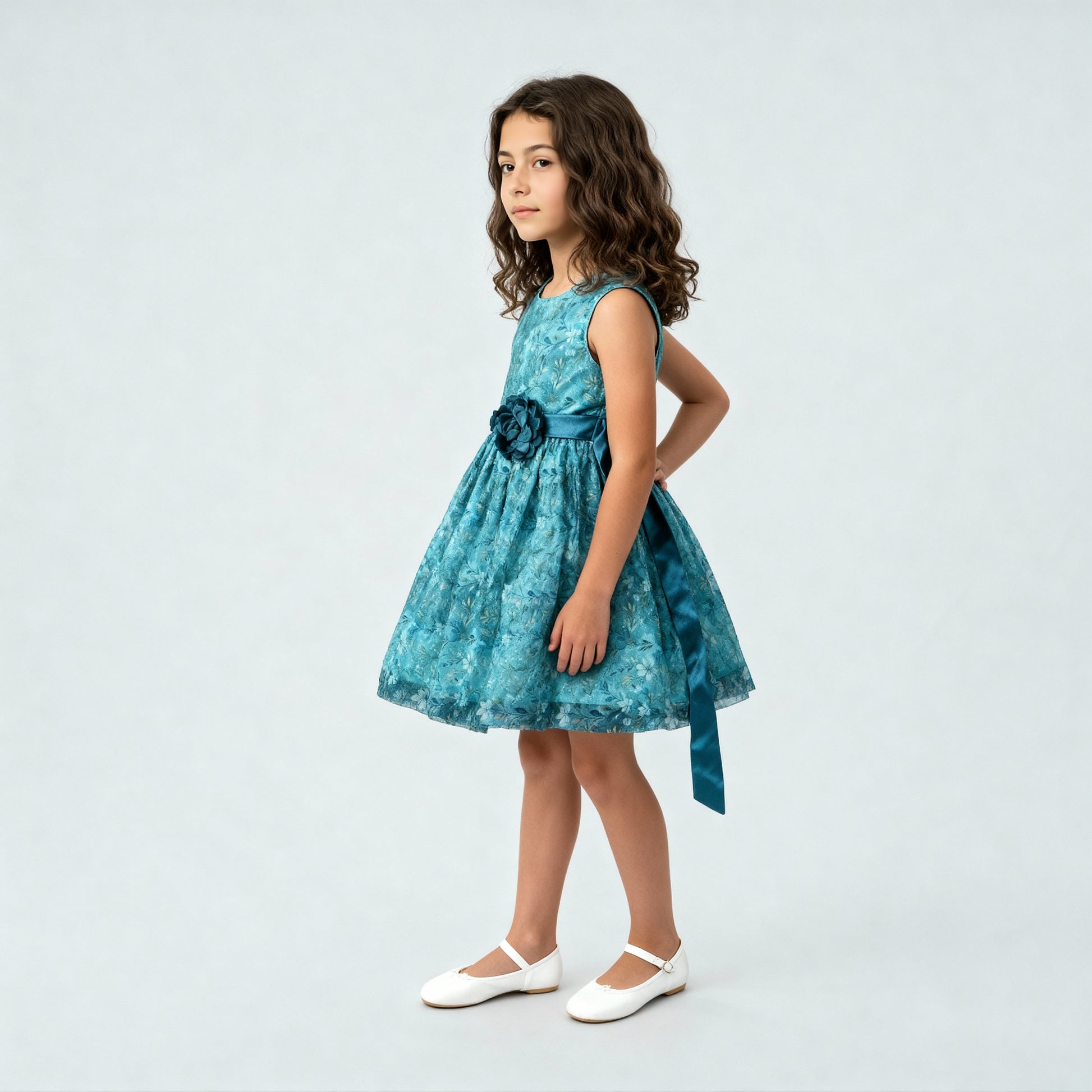Girls Satin Printed Party Dress