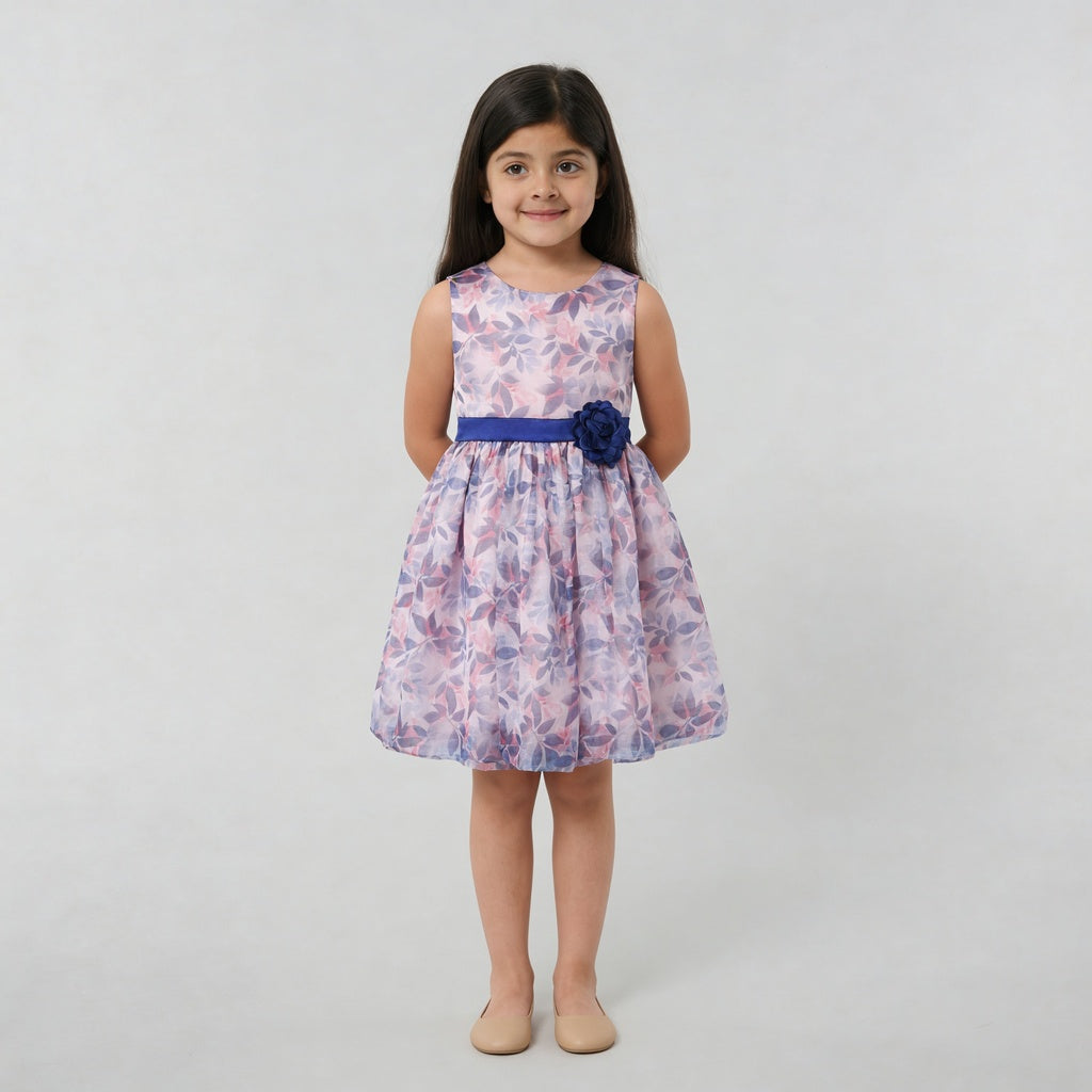 Girls Printed Flared Satin Party Frock