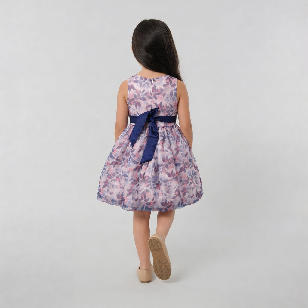 Girls Printed Flared Satin Party Frock