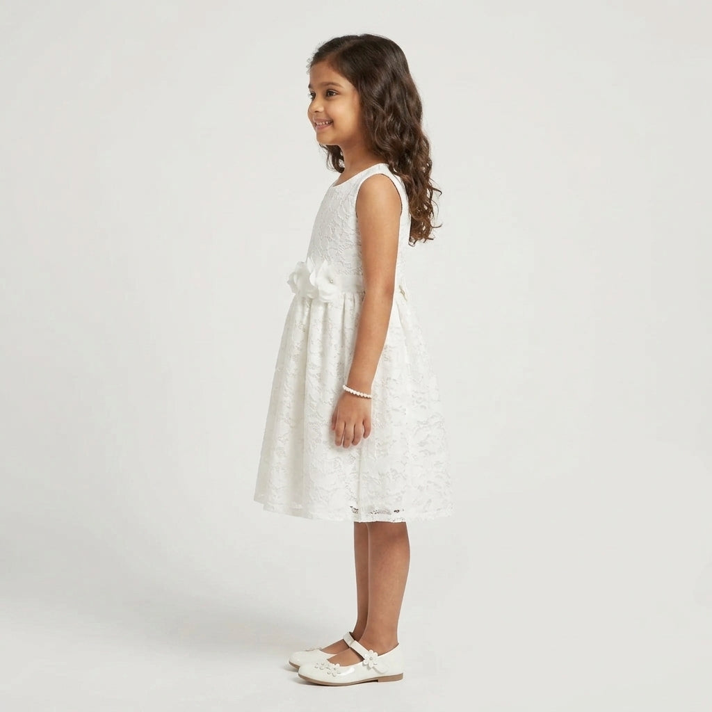 Girls Solid Lace Dress