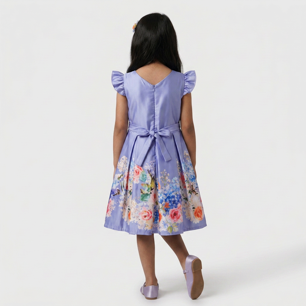 Girls Printed Party Satin Dress