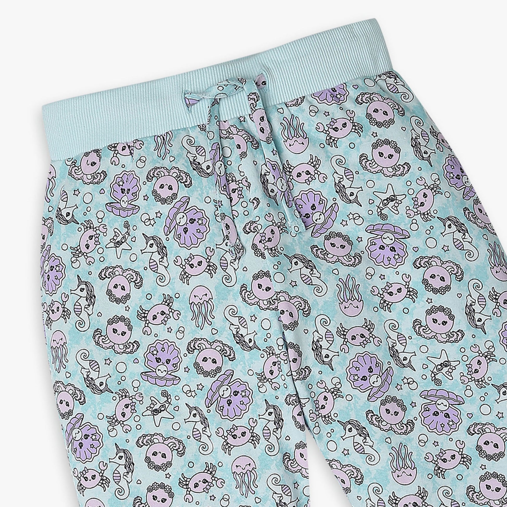 Girls Regular Fit Printed T-Shirt with Pyjama Sleepwear Set