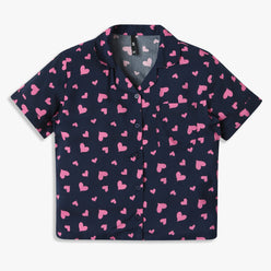 Girls Relaxed Fit Printed Lapel Collar Shirt with Shorts Sleepwear Set