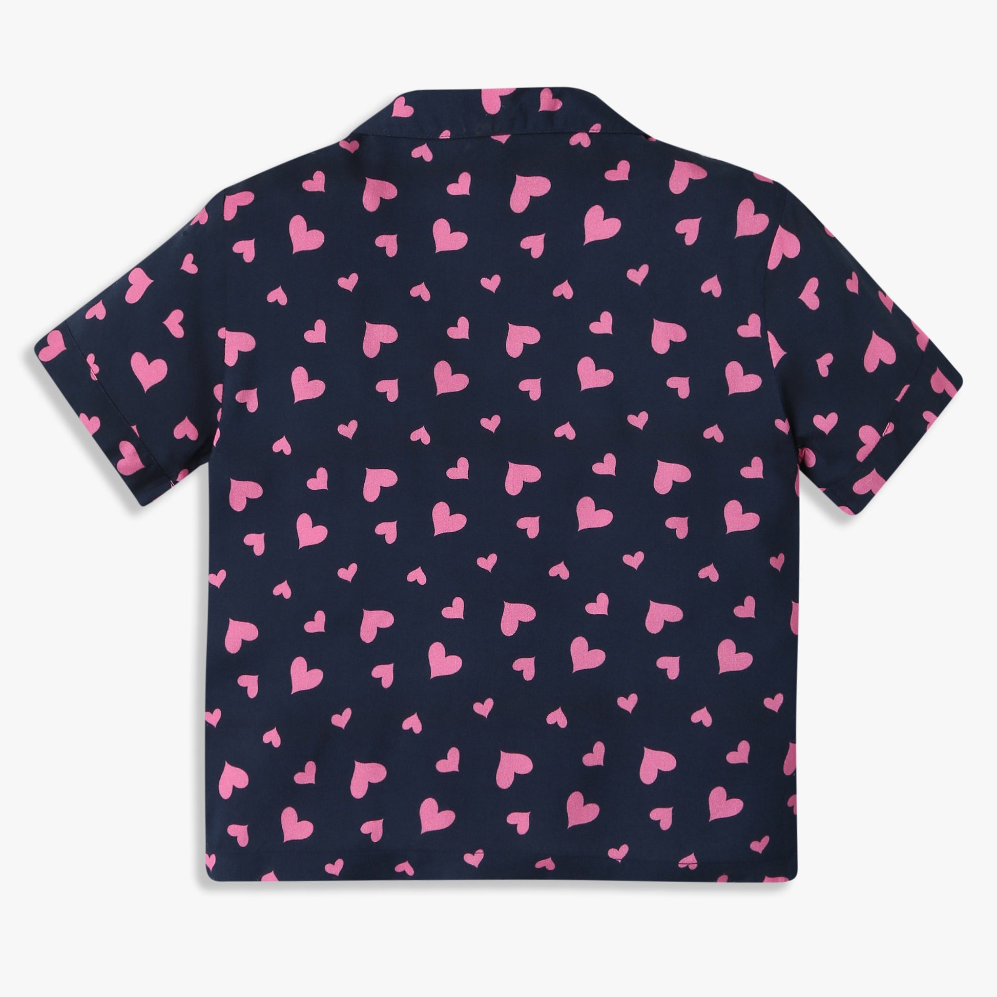 Girls Relaxed Fit Printed Lapel Collar Shirt with Shorts Sleepwear Set