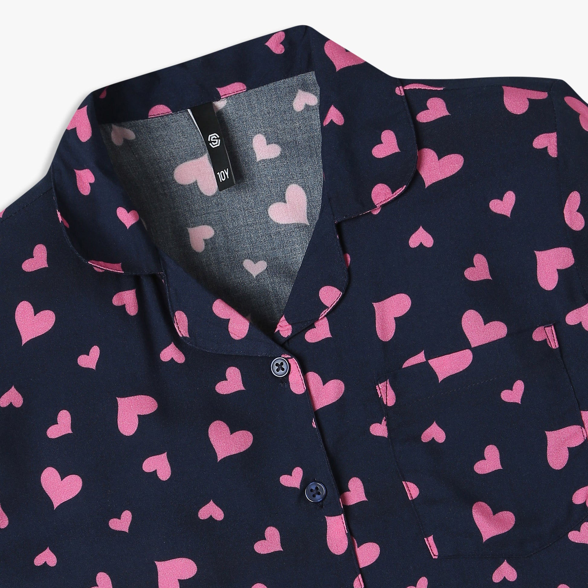 Girls Relaxed Fit Printed Lapel Collar Shirt with Shorts Sleepwear Set