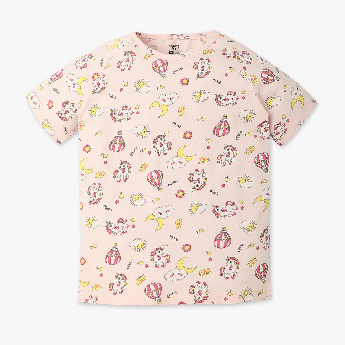 Girls Regular Fit All Over Print Crew Neck T-Shirt with Trackpant Sleepwear Set