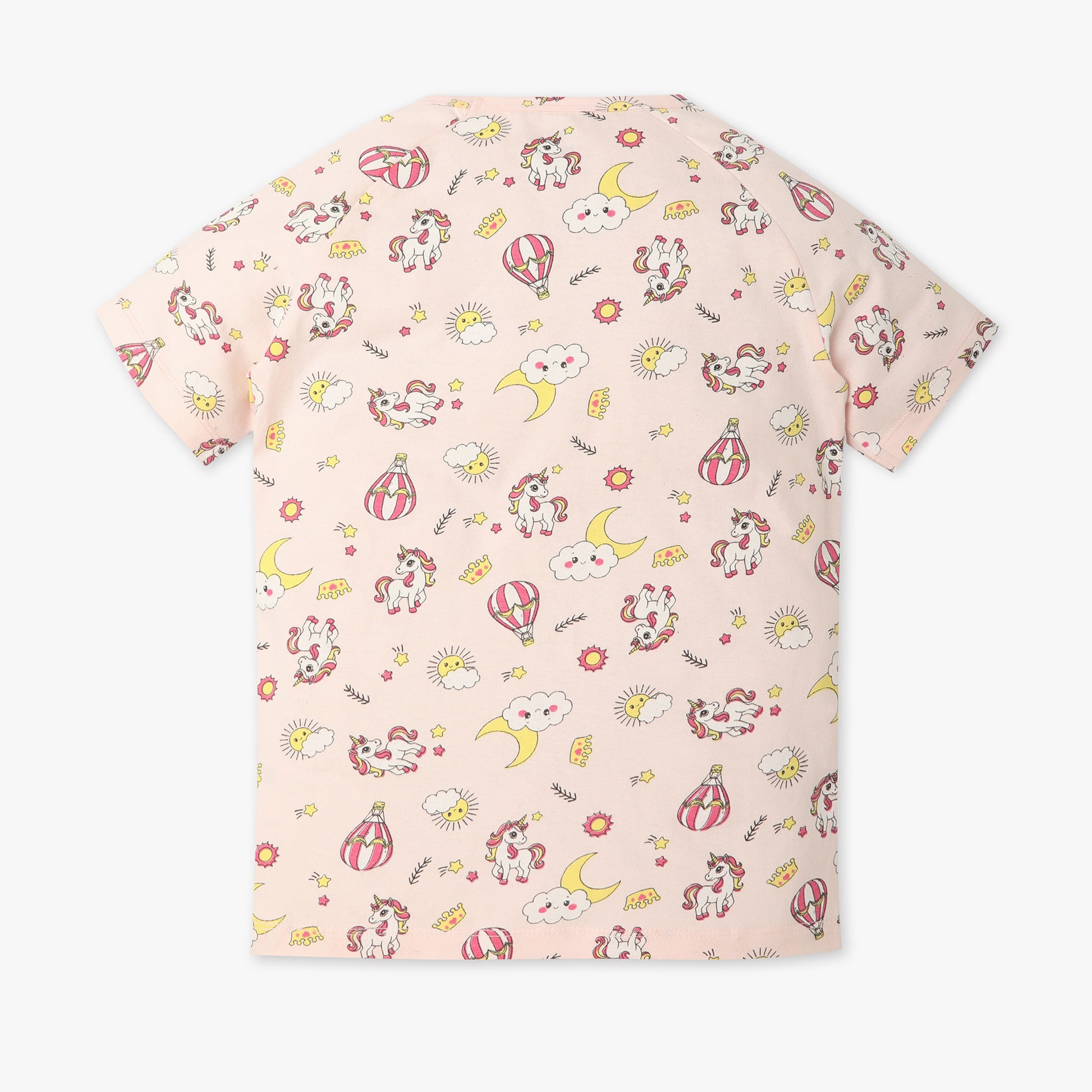 Girls Regular Fit All Over Print Crew Neck T-Shirt with Trackpant Sleepwear Set