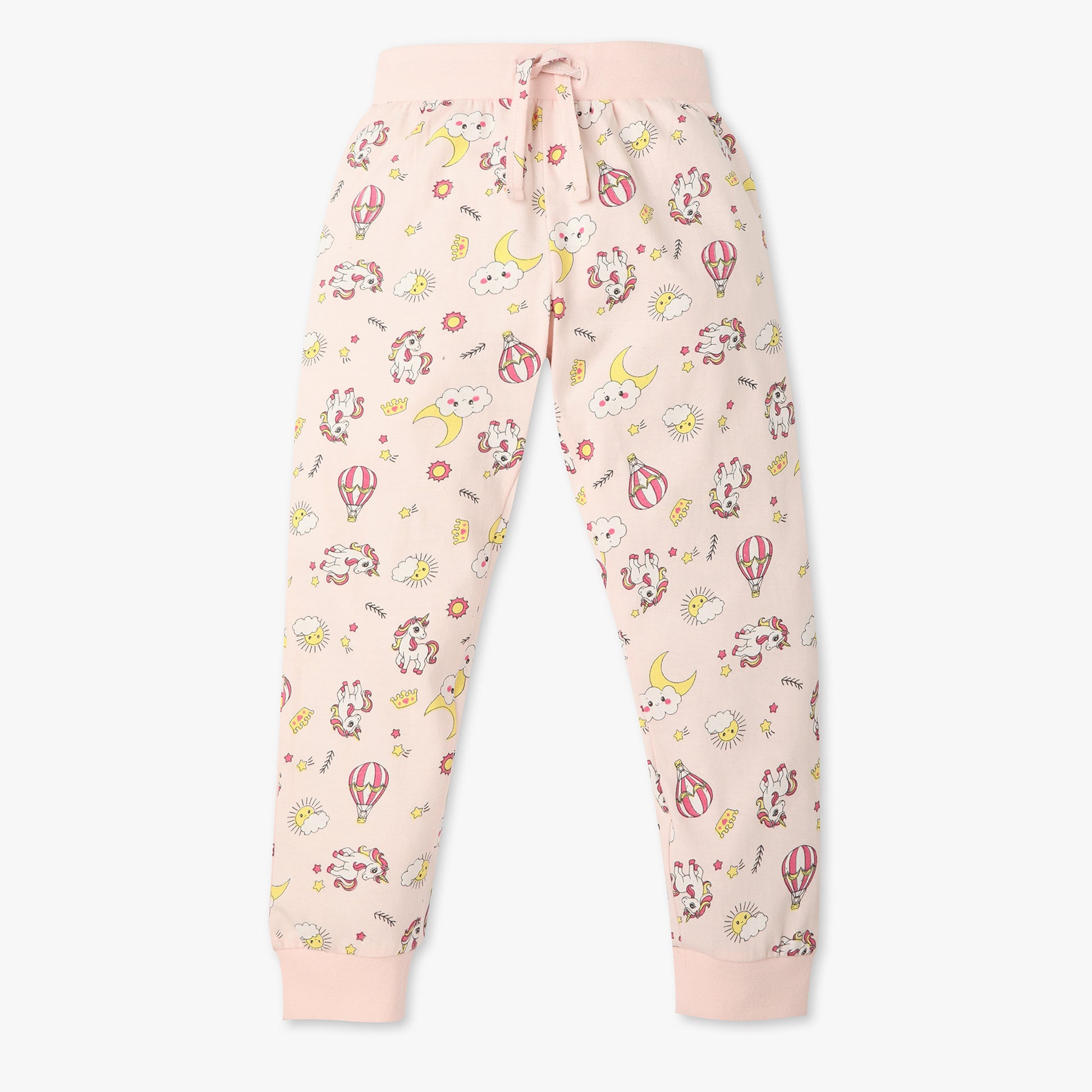 Girls Regular Fit All Over Print Crew Neck T-Shirt with Trackpant Sleepwear Set