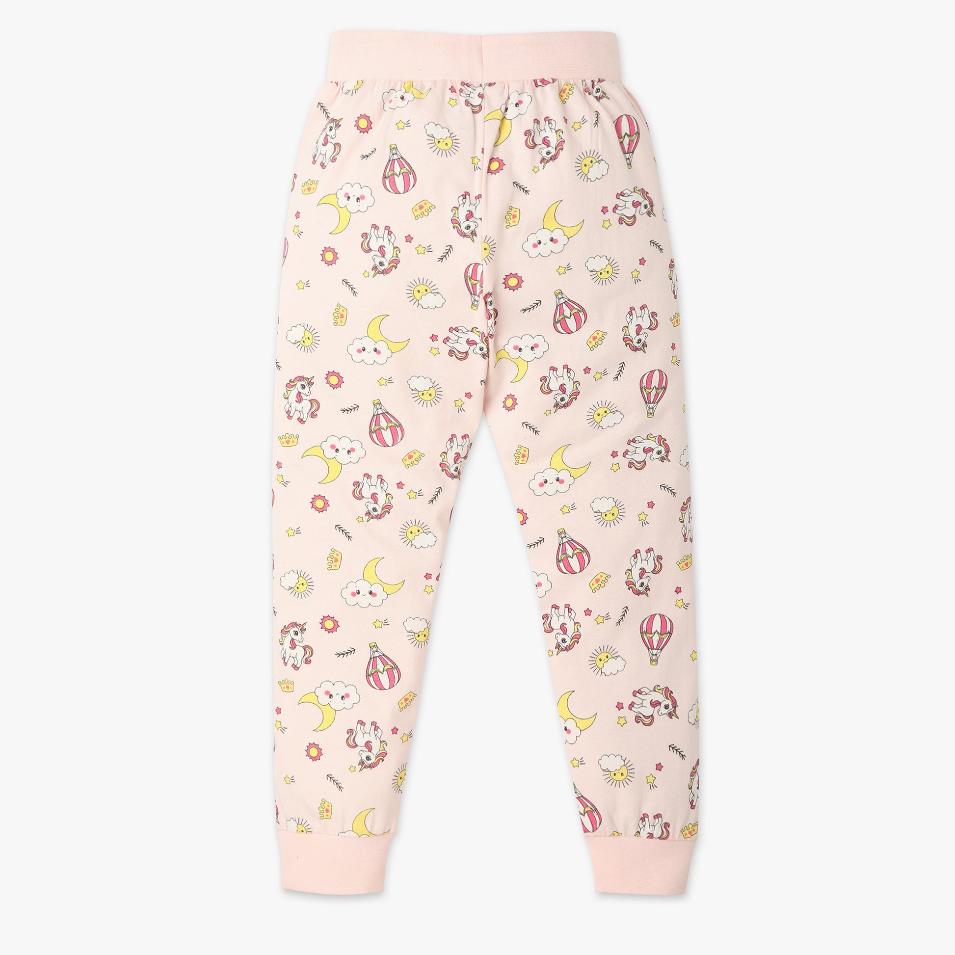 Girls Regular Fit All Over Print Crew Neck T-Shirt with Trackpant Sleepwear Set