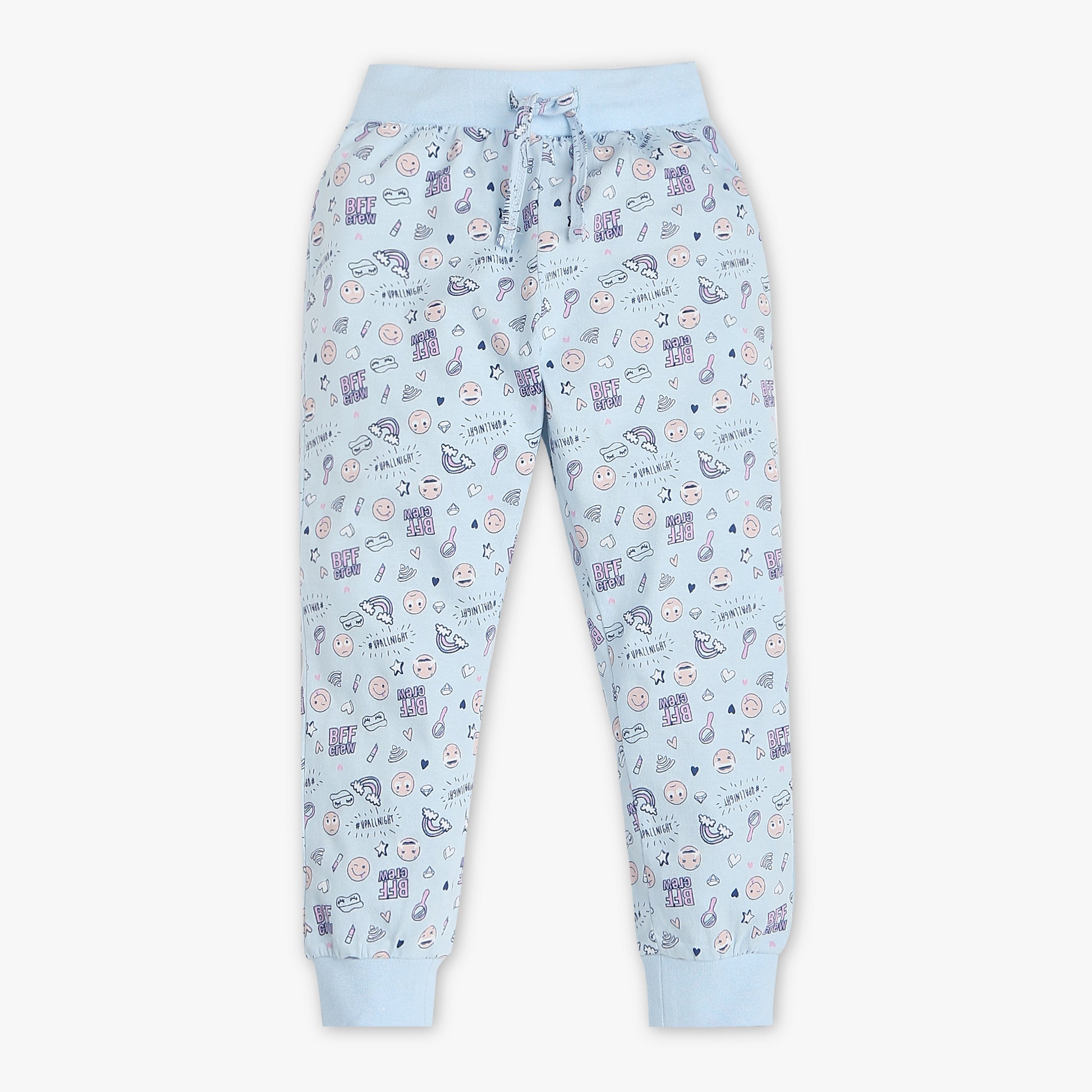 Girls Regular Fit Printed Crew Neck Short Sleeve T-Shirt with Trackpant Sleepwear Set