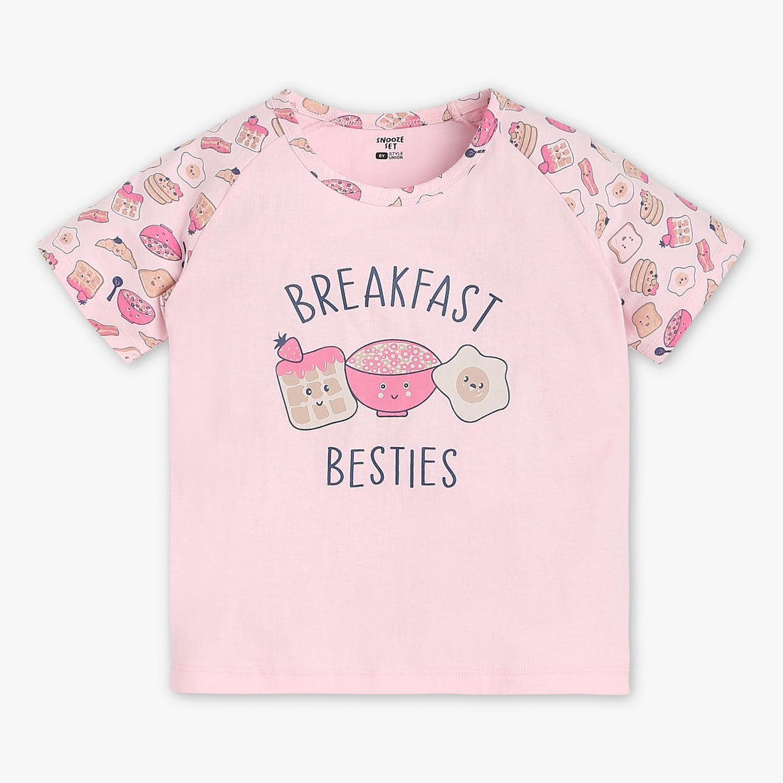 Girls Regular Fit Printed Crew Neck Short Sleeve T-Shirt with Trackpant Sleepwear Set
