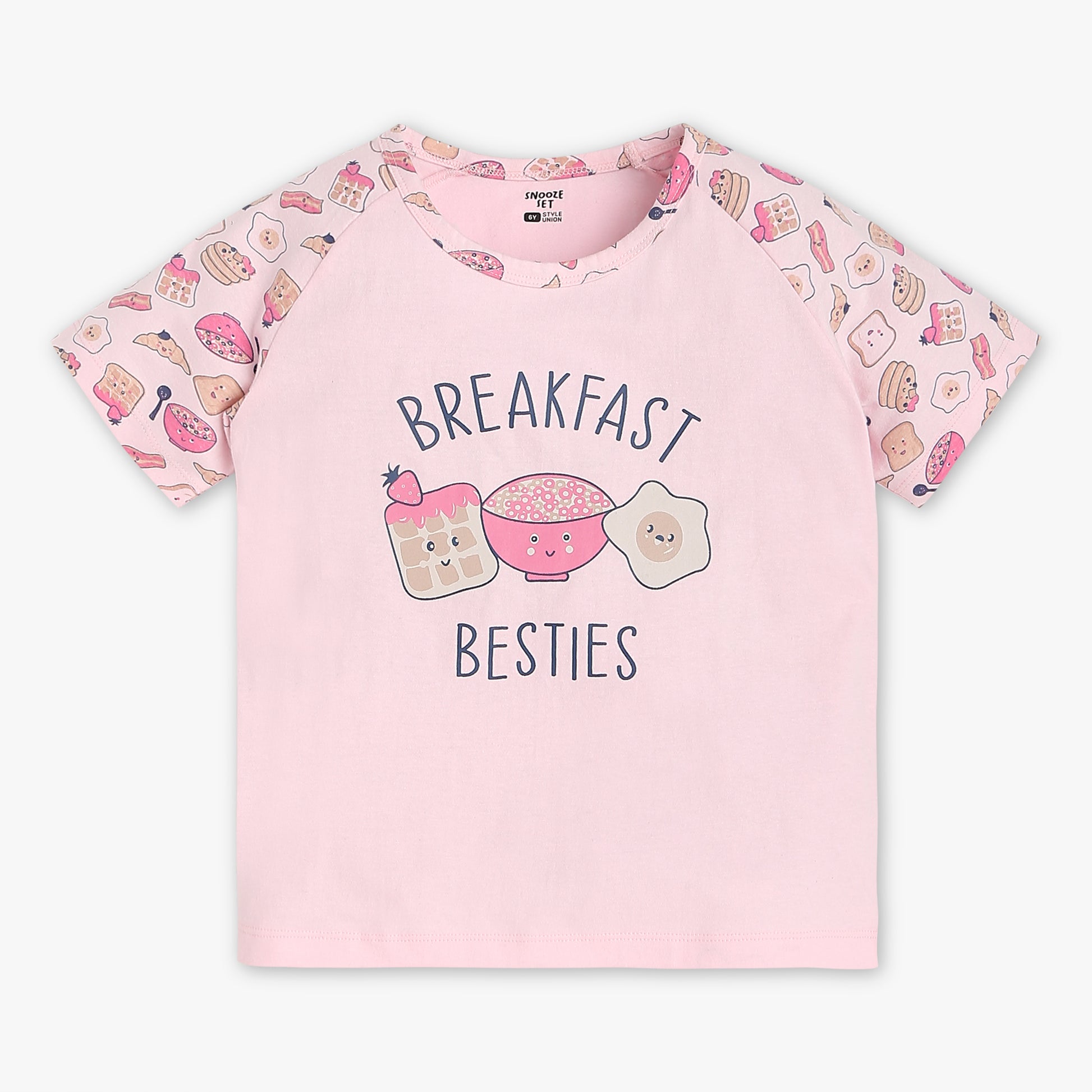 Girls Regular Fit Printed Crew Neck Short Sleeve T-Shirt with Trackpant Sleepwear Set