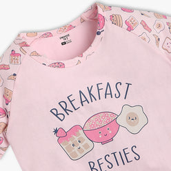 Girls Regular Fit Printed Crew Neck Short Sleeve T-Shirt with Trackpant Sleepwear Set