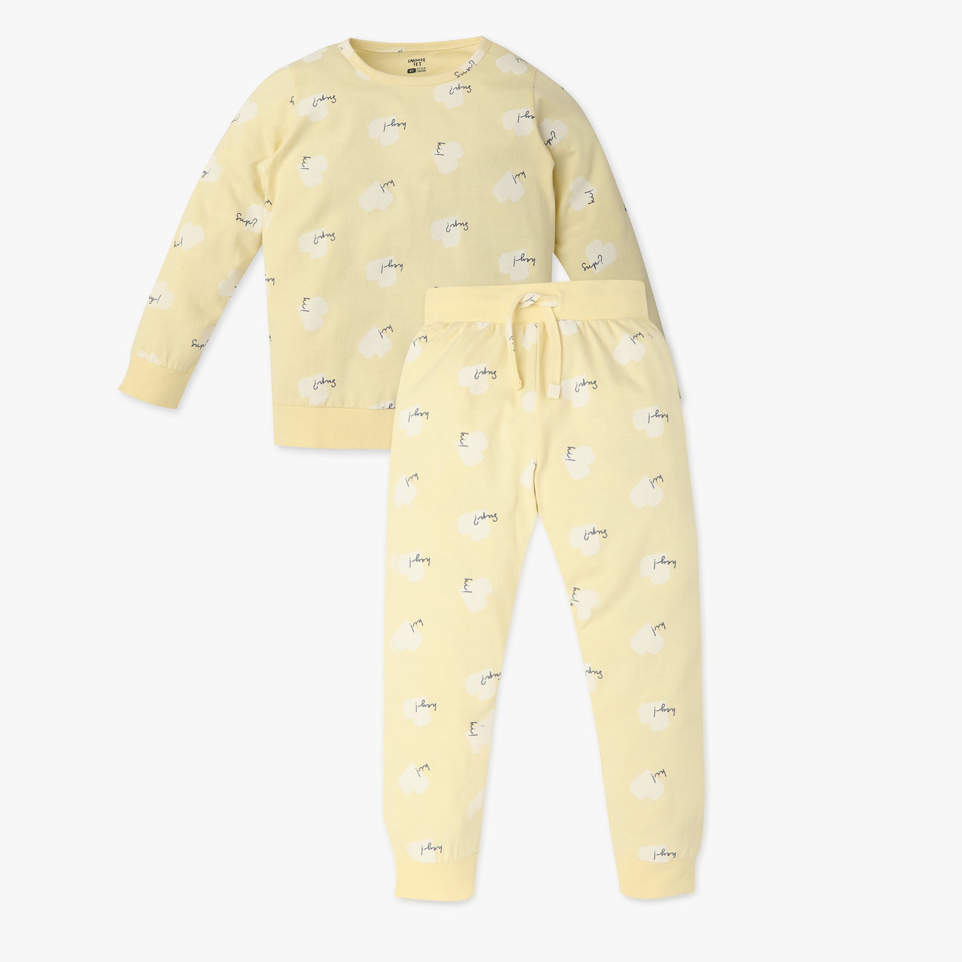 Girls Regular Fit All Over Print Crew Neck T-Shirt with Trackpant Sleepwear Set