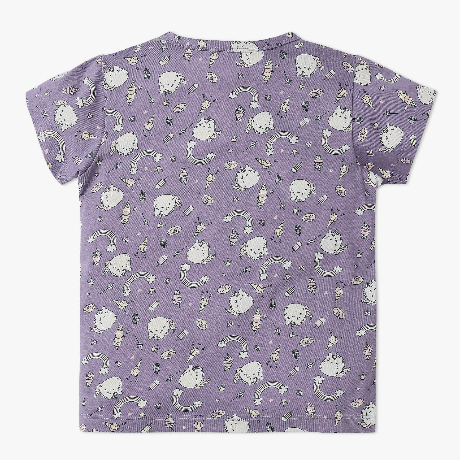 Girls All Over Print Knitted Crew Neck T-Shirt With Trackpant Sleepwear Set