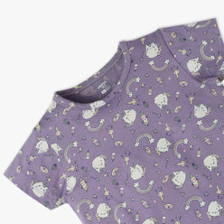 Girls All Over Print Knitted Crew Neck T-Shirt With Trackpant Sleepwear Set